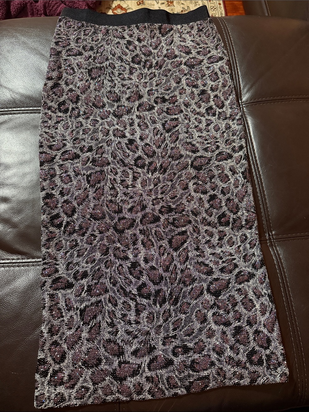 Leith Black and Purple Leopard-Print Pencil Skirt